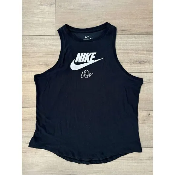 The Nike Tee‎ Women's Black White Running Tank Top L Large NWOT Dri Fit - Picture 2 of 4